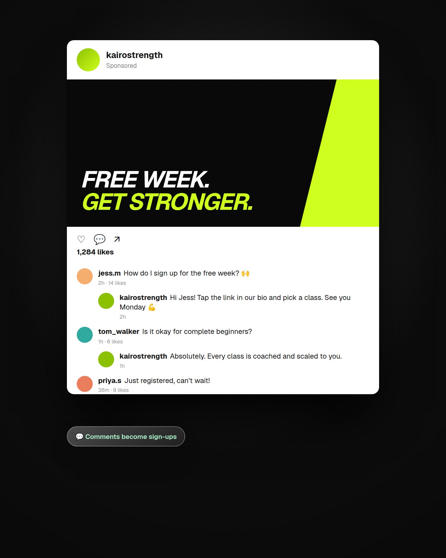 Comments turn into sign-ups
